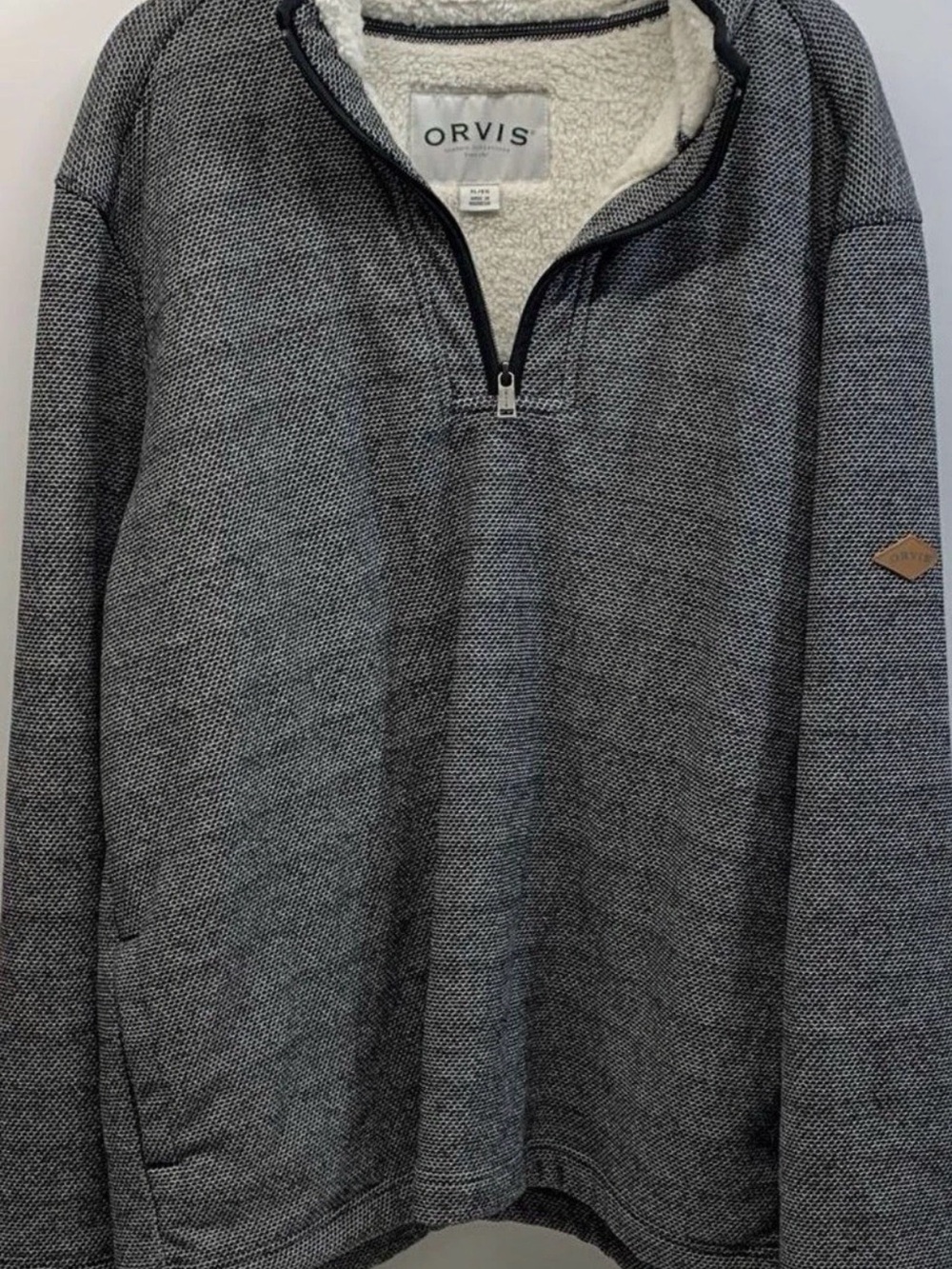 Orvis Men's Gray Zip-Neck Sherpa-Lined Sweater